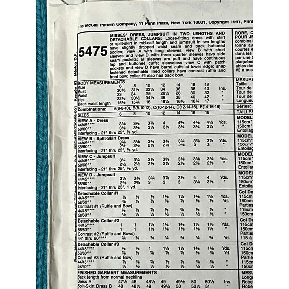 MacCalls 5475 pattern Jumpsuit dress oversized sailor collar size 6 8 10 - Picture 4 of 7